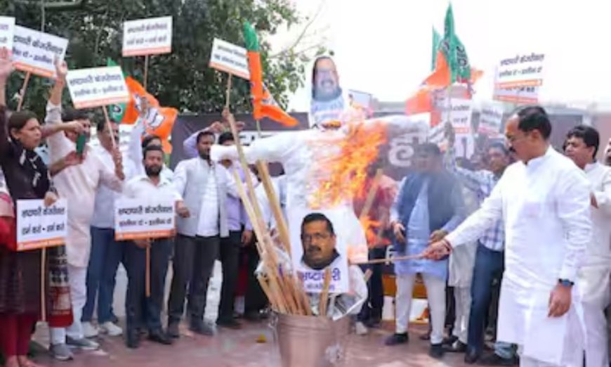 BJP's 'Holika of Corruption' in Delhi: Effigies of Kejriwal Burn