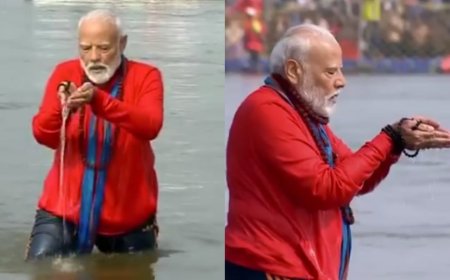 PM Narendra Modi seeks Blessings by Taking Holy Dip in Sangam at Mahakumbh