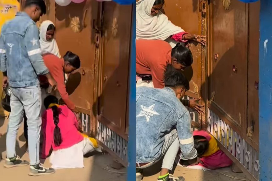 Woman Sneaks Under Closed Gate to Enter Exam Centre