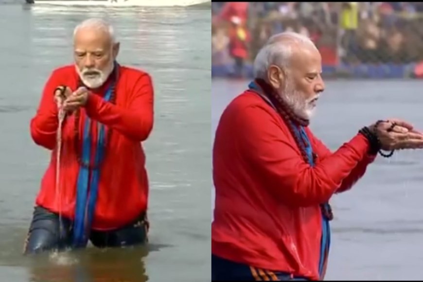 PM Narendra Modi seeks Blessings by Taking Holy Dip in Sangam at Mahakumbh