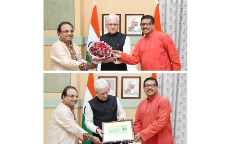 Governor of Telangana Shri Jishnu Dev Varma felicitated by Abhijeeth Bhattacharjee and Pt.Prodyut Mukherjee