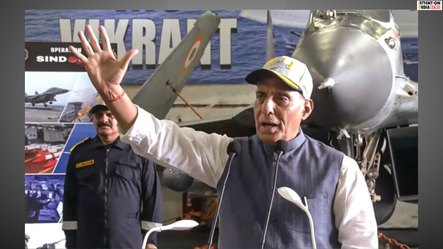 Defence Minister Rajnath Singh applauds the Indian Navy on his visit INS Vikrant